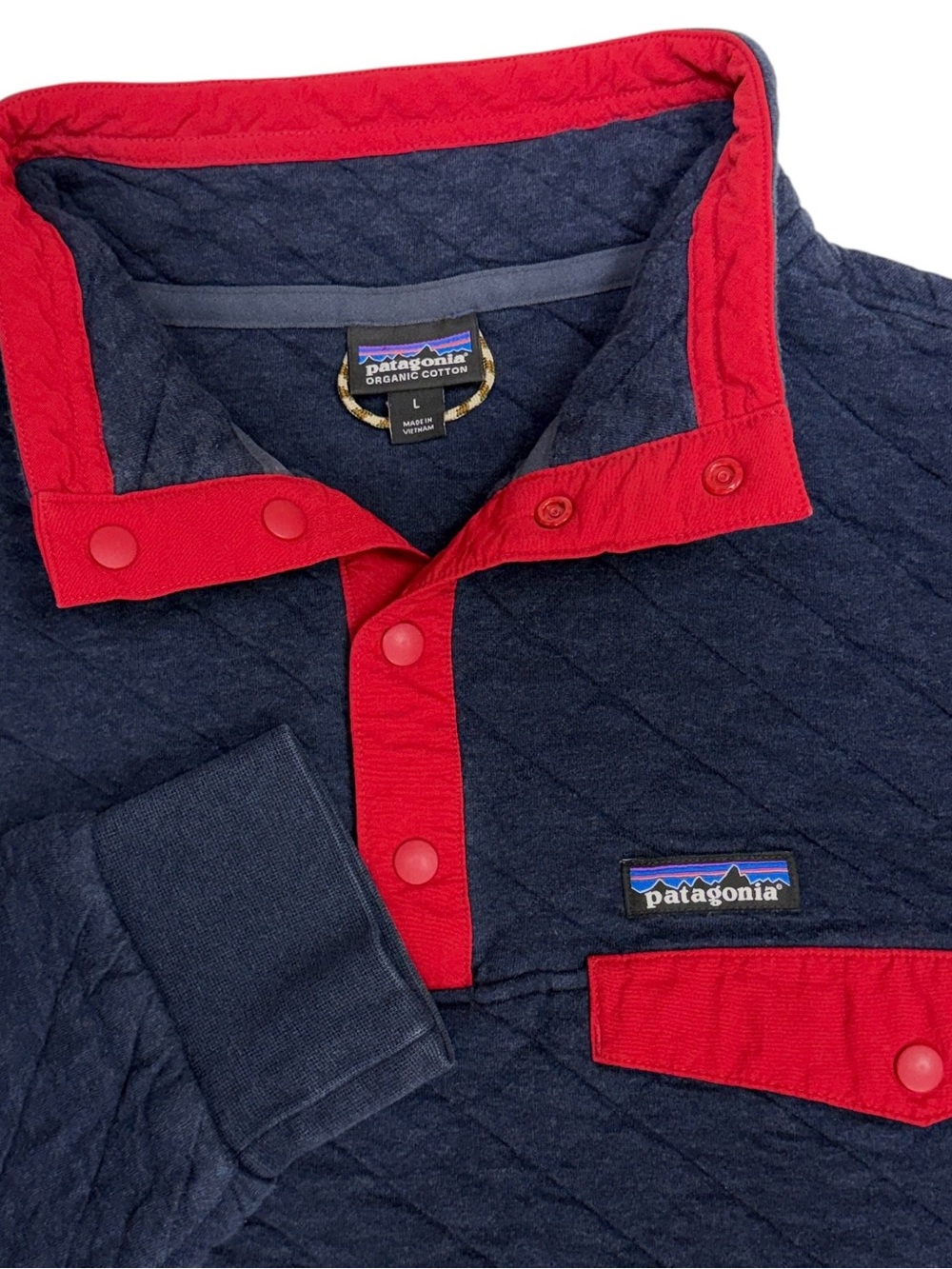 Patagonia Synchilla Mens Medium Blue Quilt Snap T Organic Cotton Pullover Jacket